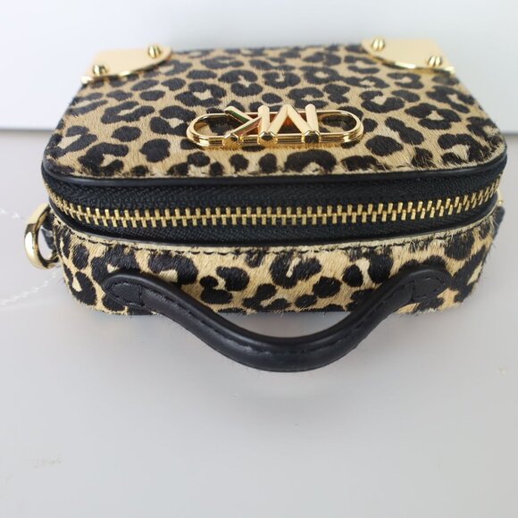 Michael Michael Kors Estelle Micro Trunk Crossbody Leopard Print Tan/ Black - Picture 9 of 14